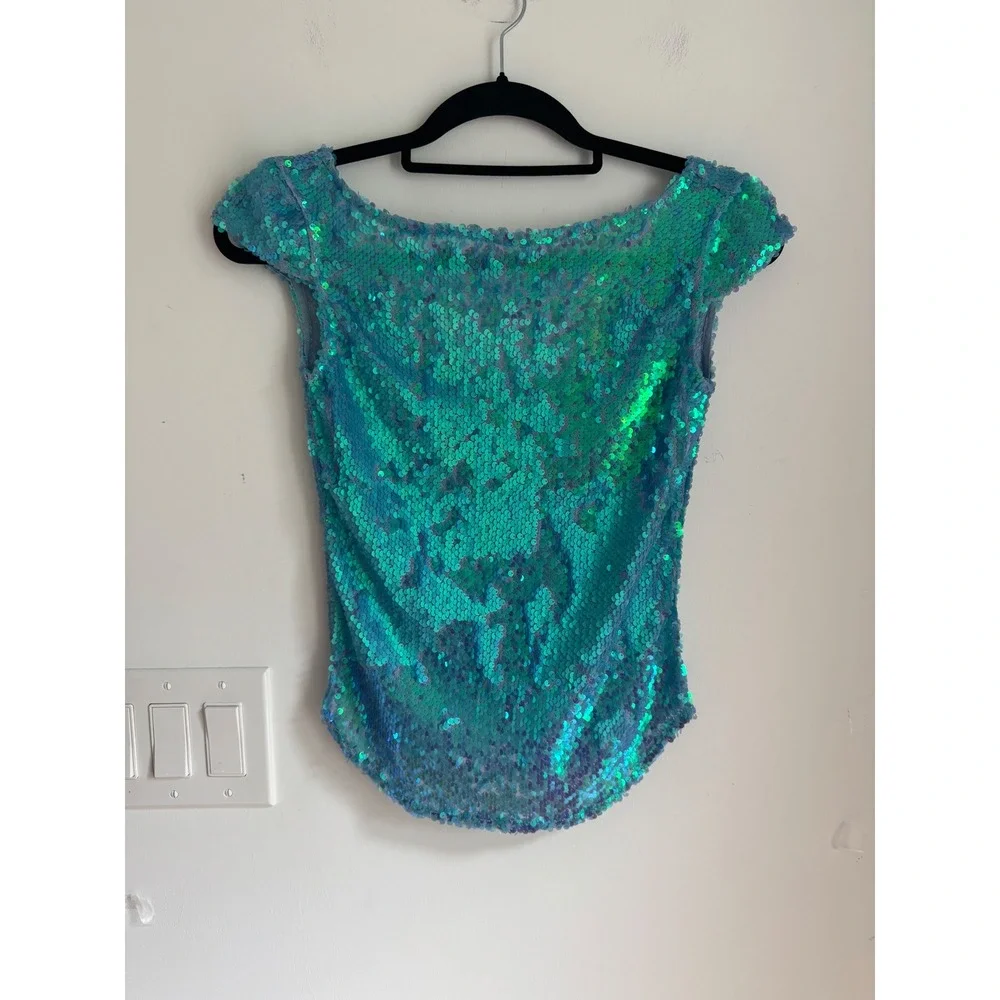 Intimately Free People Turquoise Iridescent Sequin Cap Sleeve Top OB2107105 XS